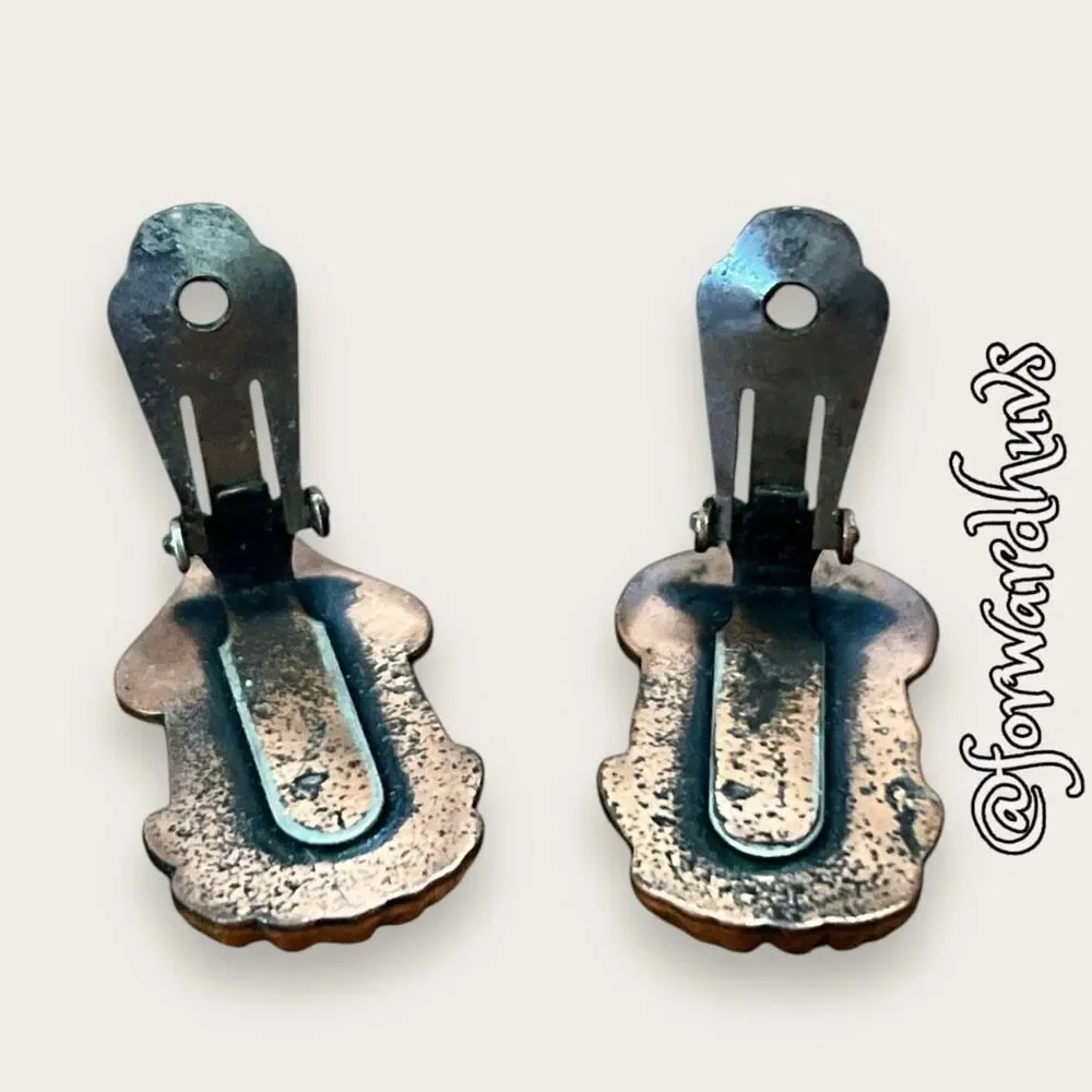 Renoir Marked Copper Drama Masks Clip-On Earrings